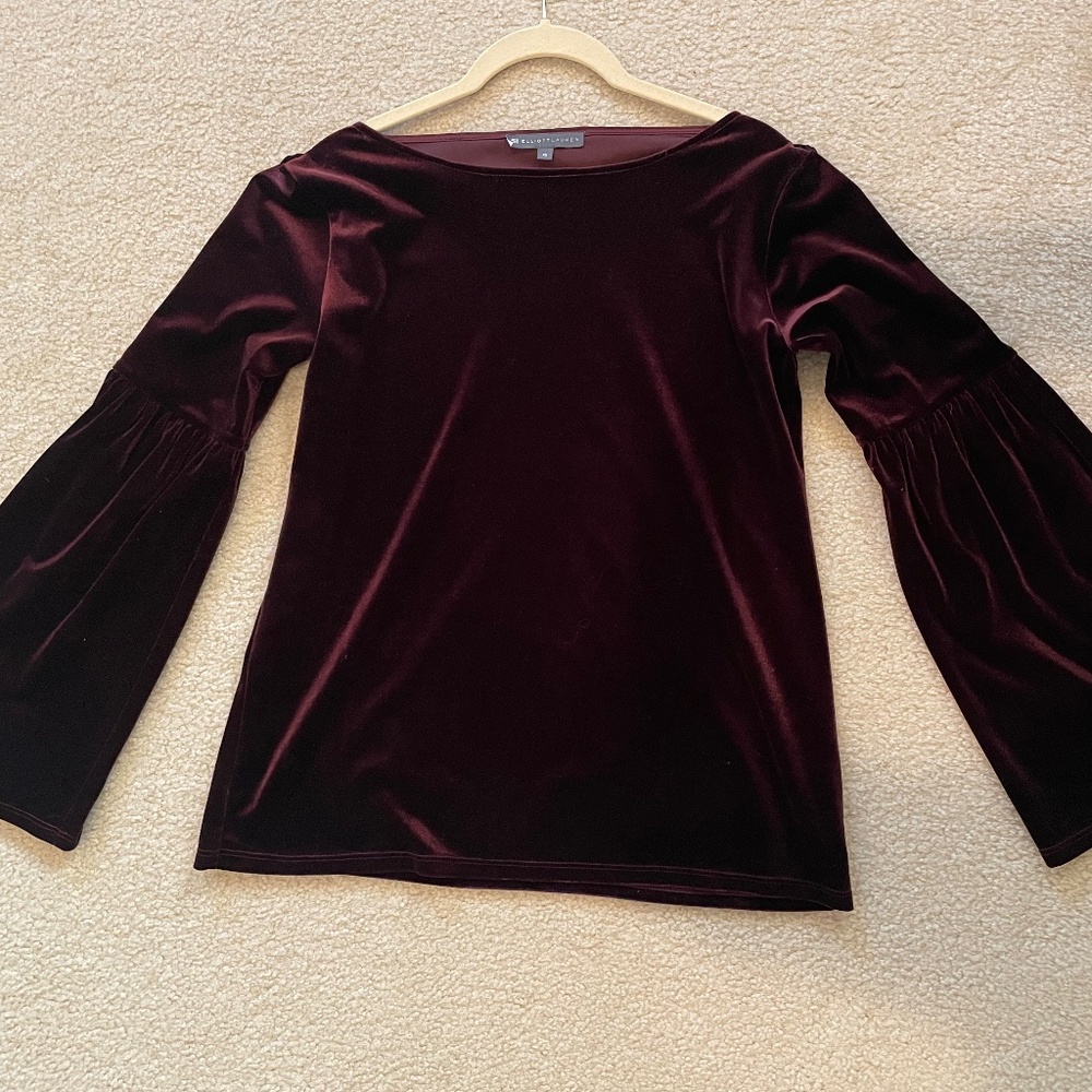 Elliot Lauren Velvet Plum Blouse with Flare Sleeves